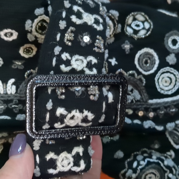 ÉTINCELLE COUTURE* vintage beaded sequined belted long sleeve wool blend sweater - Picture 6 of 12